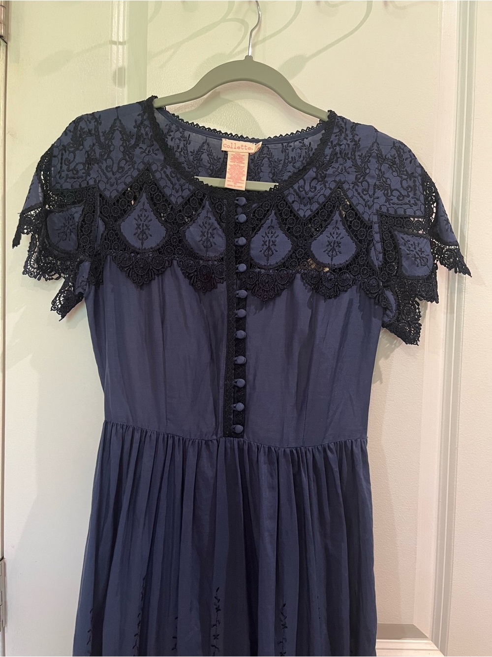 Collette by Collette Dinnigan Blue Lace Inset Midi Dress Sz XXS Dark Romantic - Picture 3 of 14